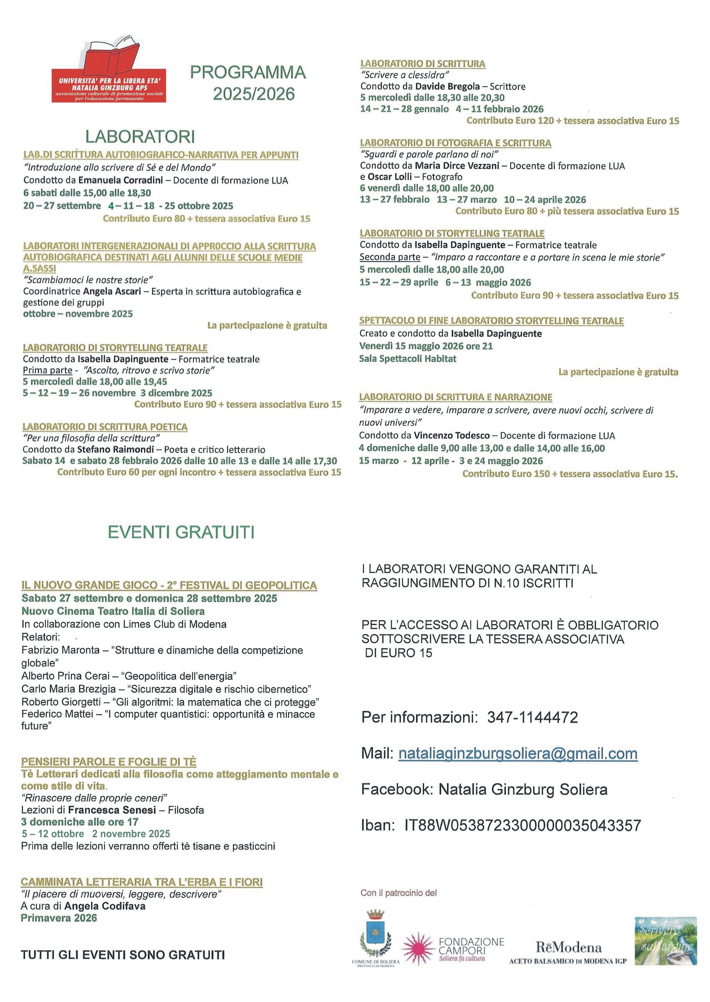 Ecco il nostro programma con i laboratori e gli eventi per l'anno accademico 2025/2026.